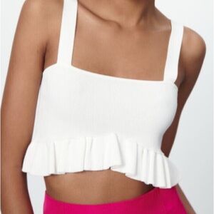 Zara Cream Ruffled Crop Tank Top